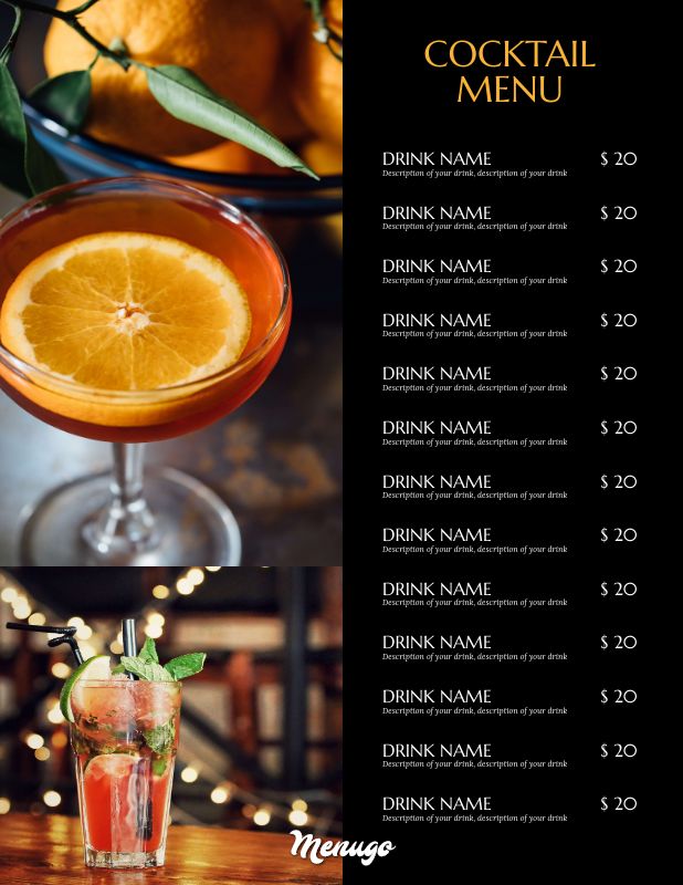 bar drink menu