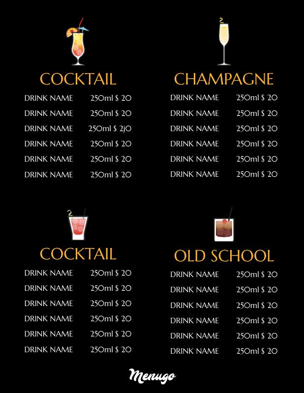 bar drink menu