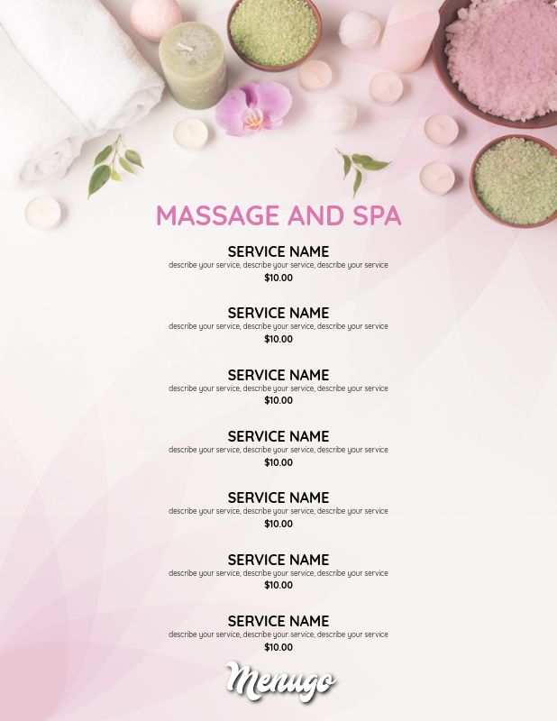 Massage Menu Template | PDF Template