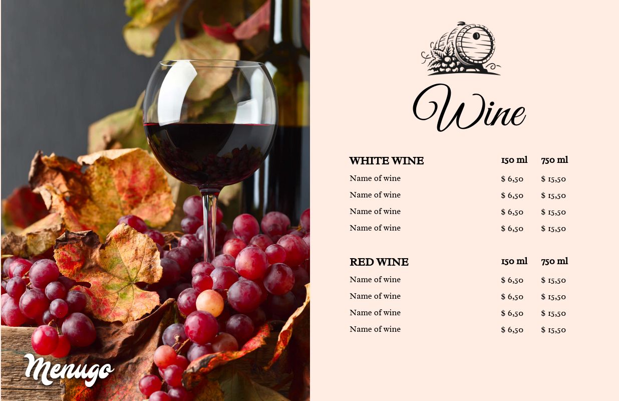 Menugo - Rose Wine List Menu Template