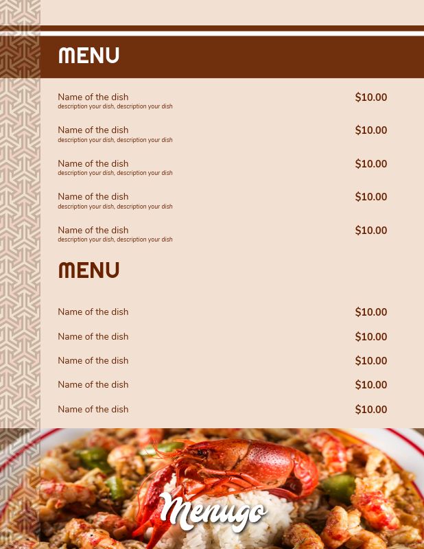 Menugo - Cajun Food Menu Template