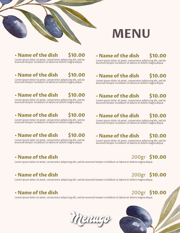 Menugo Greek Cafe Menu Template