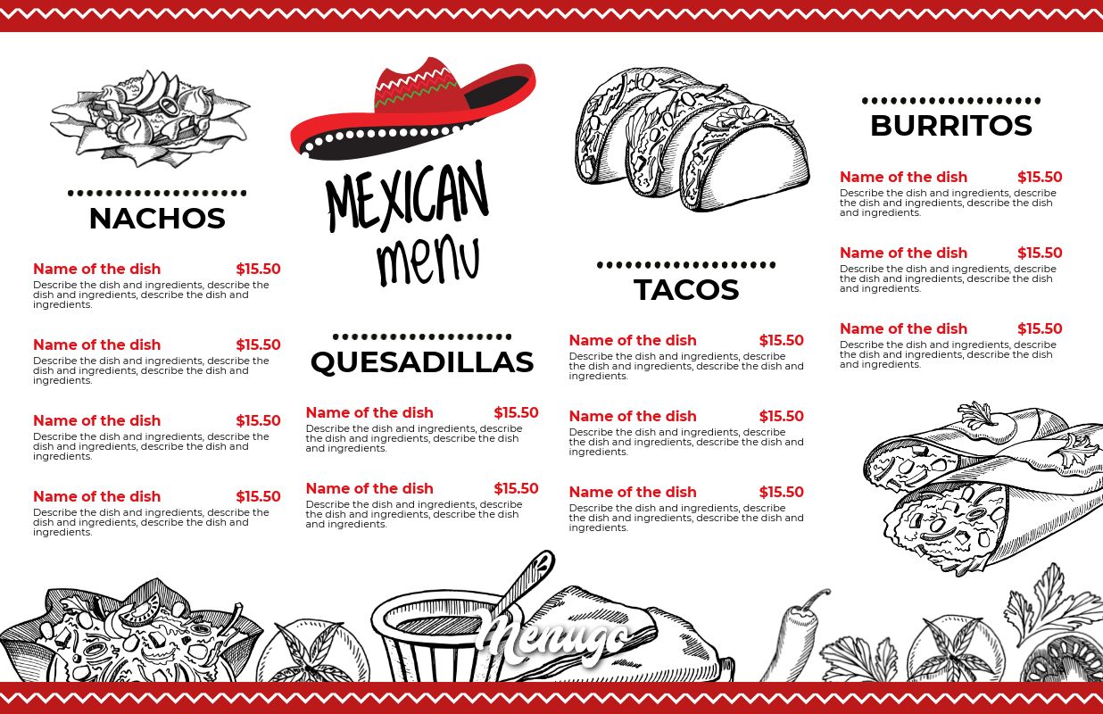 Menugo Tacos Mexican Restaurant Menu Theme