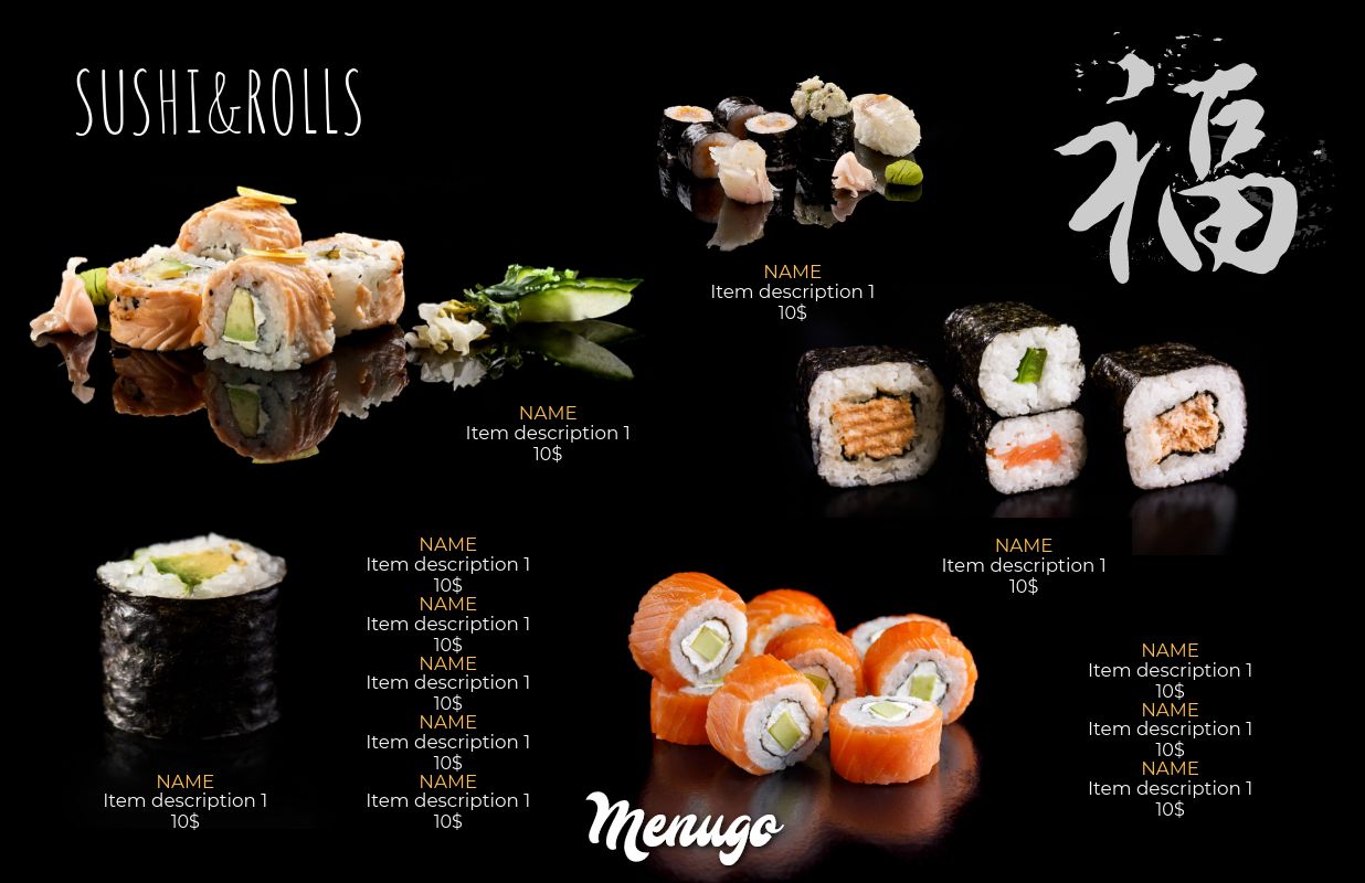 Menugo Dark Sushi International Menu Templates