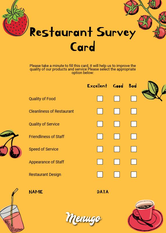 Menugo Free Restaurant Survey Cards