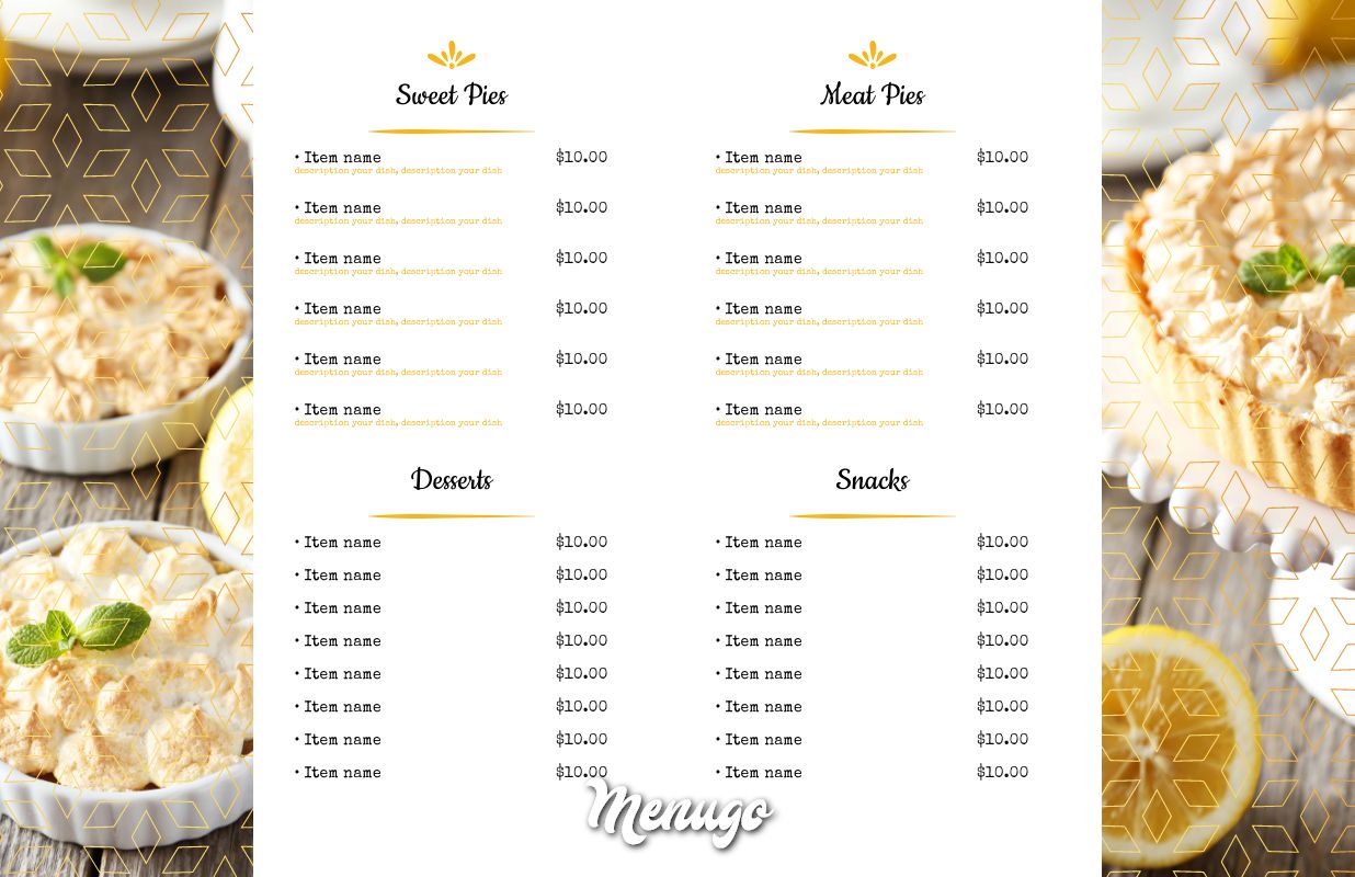 Menugo Cake Bakery Menu Template