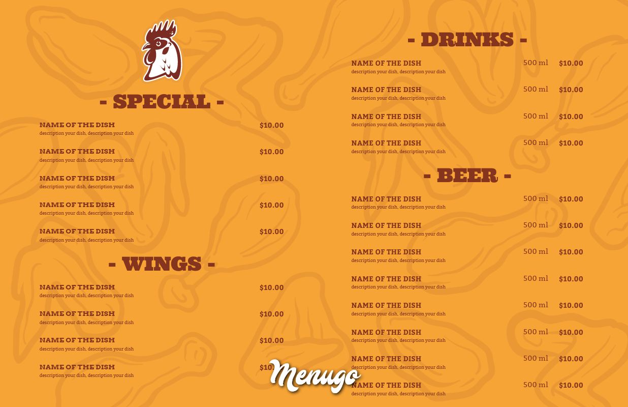 Wings restaurant clearance menu