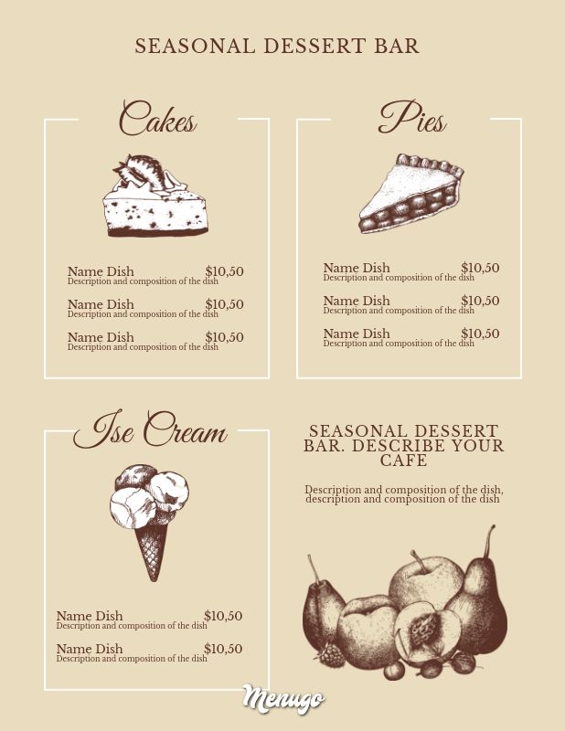 Menugo Dessert Cafe Menu Template