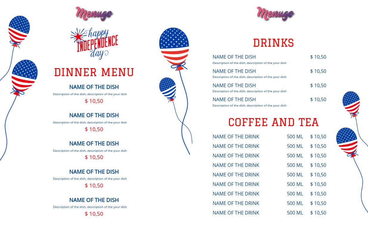 Menugo - Independence Day - 22th of July In 4Th Of July Menu Template